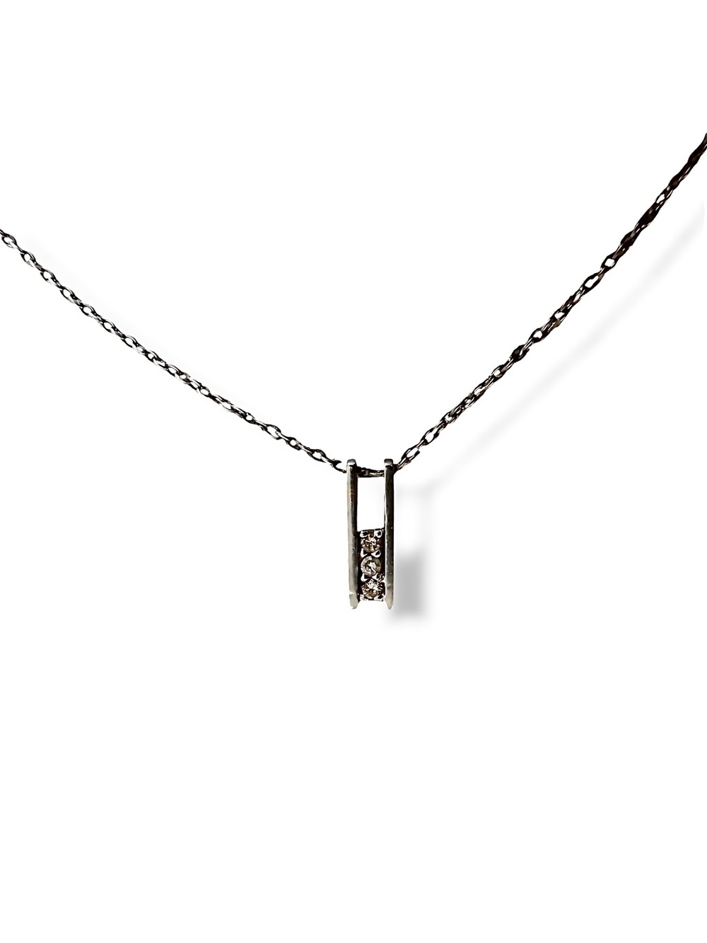 14K White Gold STJ 3-Stone Diamond Pendant 1.2g & .925 Sterling Silver Necklace